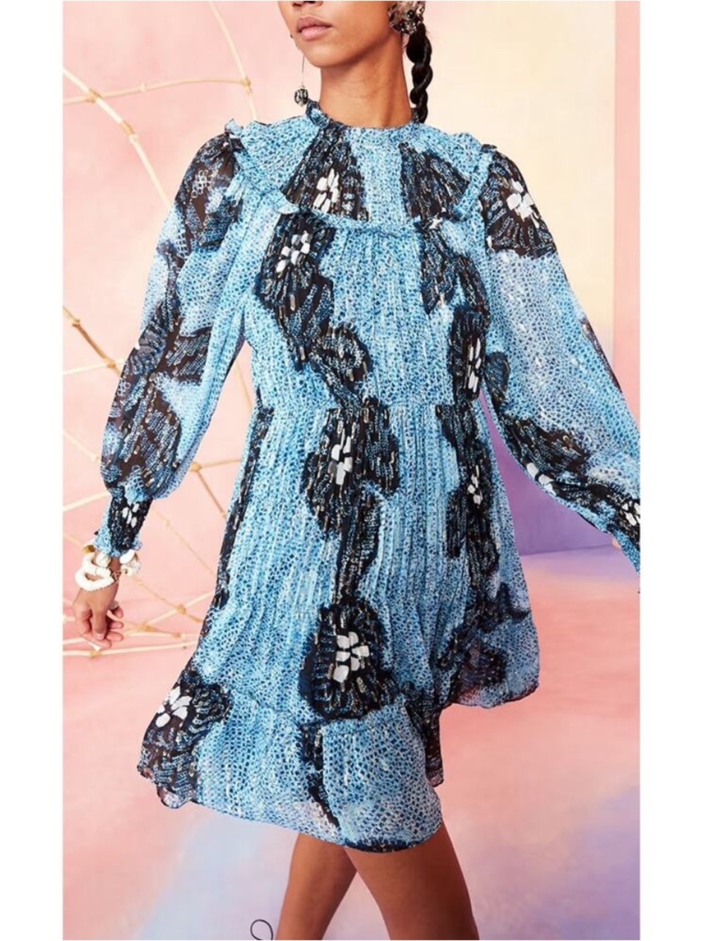 Ulla Johnson Emmeline Mini Dress in Sky Metallic